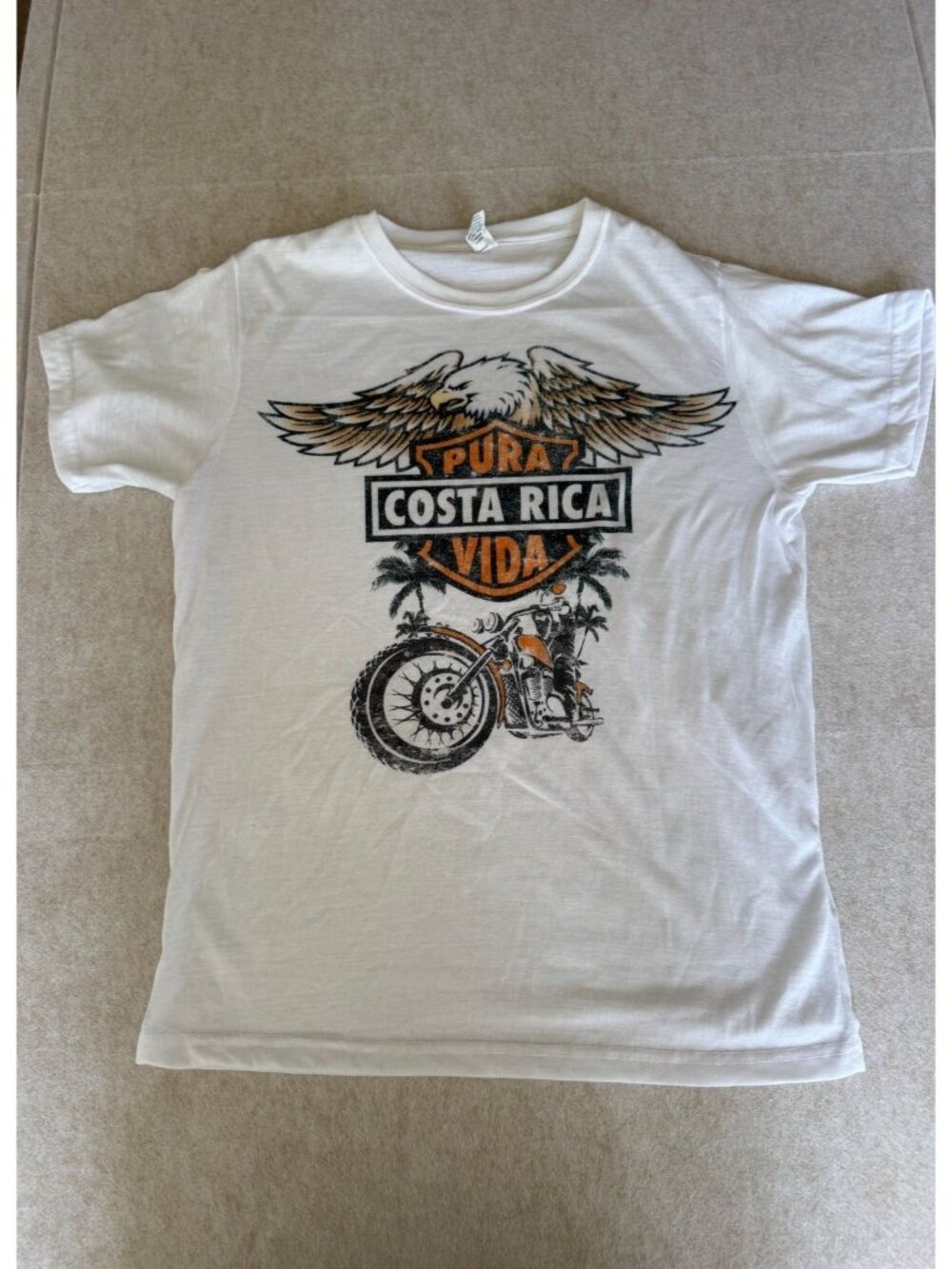 Pura Vida Costa Rica T Shirt Mens M White Motorcycle Eagle Graphic 1055